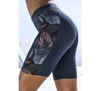 Shorts LASCANA ACTIVE, Damen, Gr. M (40/42), N-Gr, blau (dunkelblau), Jersey, Obermaterial: 95% Baumwolle, 5% Elasthan, unifarben mit Farbeinsätzen, eng kniefrei, Hosen Shorts, mit floralen Einsätzen