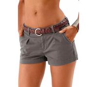Shorts LASCANA "aus elastischer, sommerlicher Baumwollware", Damen, Gr. 40, N-Gr, grün (olivgrün), Denim/Jeans, Obermaterial: 98% Baumwolle, 2% Elasthan, unifarben, figurbetont kurz, Hosen Shorts, mit