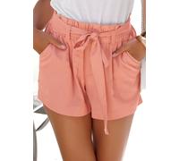 Shorts LASCANA "aus leichtem Leinen-Mix", Damen, Gr. 44, N-Gr, beige (puder), Web, Obermaterial: 58% Viskose, 28% Baumwolle, 14% Leinen, unifarben, figurumspielend kurz, Hosen Shorts, im Paperbag-Stil