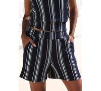 Shorts LASCANA "aus luftiger Crepeware", Damen, Gr. 34, N-Gr, marine, weiß gestreift, Crêpe, Obermaterial: 71% Viskose, 27% Polyester, 2% Elasthan, Crinkleoptik, gestreift, figurumspielend kurz, Hosen