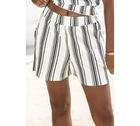 Shorts LASCANA "aus luftiger Crepeware", Damen, Gr. 38, N-Gr, weiß, marine gestreift, Crêpe, Obermaterial: 71% Viskose, 27% Polyester, 2% Elasthan, Crinkleoptik, gestreift, figurumspielend kurz, Hosen