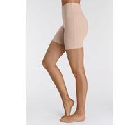 Shorts LASCANA, Damen, Gr. 32/34, N-Gr, beige, Single Jersey, Obermaterial: 95% Baumwolle, 5% Elasthan, unifarben, Basic, skinny fit, Hosen, mit breitem Bündchen und Logodruck (28348326-32) beige