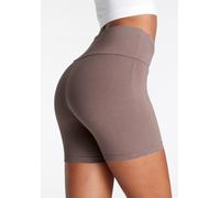 Shorts LASCANA, Damen, Gr. 32/34, N-Gr, grau (taupe), Single Jersey, Obermaterial: 95% Baumwolle, 5% Elasthan, unifarben, Basic, kurz, Hosen Shorts, mit breitem Bündchen und Logodruck, Loungewear (913