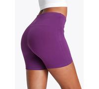 Shorts LASCANA, Damen, Gr. 32/34, N-Gr, lila, Single Jersey, Obermaterial: 95% Baumwolle, 5% Elasthan, unifarben, Basic, kurz, Hosen Shorts, mit breitem Bündchen und Logodruck, Loungewear (51643868-32