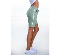 Shorts LASCANA, Damen, Gr. 32, N-Gr, grün (mint), Sweatware, Obermaterial: 70% Viskose, 25% Polyamid, 5% Elasthan, unifarben, Basic ca. Mitte Oberschenkel, Hosen Homewear Hose, mit seitlichen Streifen