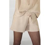 Shorts LASCANA, Damen, Gr. 36/38, N-Gr, beige (sand, meliert), Rippware, Obermaterial: 56% Polyester, 41% Viskose, 3% Elasthan, unifarben, meliert, Basic, Basic kurz, Hosen, Lounge-/ Strickshorts meli