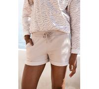 Shorts LASCANA, Damen, Gr. 40/42, N-Gr, braun (nougat), Sweatware, Obermaterial: 60% Baumwolle, 40% Polyester, unifarben, bequem kurz, Hosen Shorts, mit Rippbündchen und Umschlagsaum, Loungewear (2157