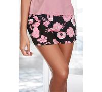 Shorts LASCANA, Damen, Gr. 40/42, N-Gr, schwarz (rosa, schwarz, geblümt, gemustert), Single Jersey, Obermaterial: 50% Baumwolle, 45% Viskose, 5% Elasthan, geblümt, gemustert, Basic kurz, Hosen Shorts,