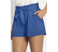 Shorts LASCANA, Damen, Gr. 44, N-Gr, blau (nautical blau), Web, Obermaterial: 58% Viskose, 28% Baumwolle, 14% Leinen, unifarben, figurumspielend kurz, Hosen Shorts, im Paperbag-Stil, Leinenmix, Schlup