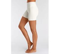 Shorts LASCANA, Damen, Gr. 48/50, N-Gr, weiß (cream weiß), Single Jersey, Obermaterial: 95% Baumwolle, 5% Elasthan, unifarben, Basic, skinny fit, Hosen, mit breitem Bündchen und Logodruck (61726515-48