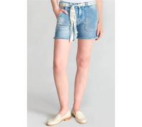 Shorts LE TEMPS DES CERISES "BLOOM", Damen, Gr. 29, EURO-Größen, blau, 98% Baumwolle, 2% Elasthan, unifarben, kurz, Hosen Shorts, mit stylischem Bindegürtel (86432546-29) blau