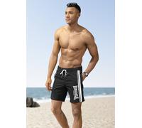 Shorts LONSDALE "TAMESIDE Badeshorts", Herren, Gr. XXL, N-Gr, schwarz-weiß (schwarz, weiß), Jersey, Obermaterial: 100% Polyester, gestreift, regular fit, Hosen Shorts, mit elastischem Bund und Kordelz