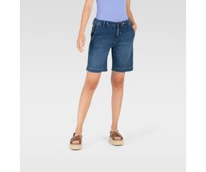 Shorts MAC "JOG´N SHORT", Damen, Gr. 38, N-Gr, blau (new basic wash), Web, Obermaterial: 74% Baumwolle, 24% Polyester, 2% Elasthan, unifarben, regular fit kniefrei, Hosen Shorts, Sommerhose im Four-Po