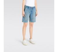 Shorts MAC "JOG´N SHORT", Damen, Gr. 40, N-Gr, blau (stormy fancy blau), Web, Obermaterial: 74% Baumwolle, 24% Polyester, 2% Elasthan, unifarben, regular fit kniefrei, Hosen Shorts, Sommerhose im Four