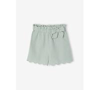 Shorts Mädchen aus Musselin mit Stoffgürtel salbeigrün Gr. 92/98 von vertbaudet