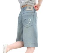 Shorts Mädchen Jeans Elastischer Bund Atmungsaktive Kurze Hose Jeanshose Vintage Sommer Jeans-Shorts Leicht Baggy Jogginghose Bermuda Hoher Taille Streetwear