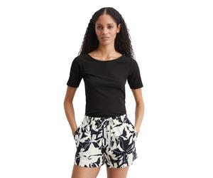 Shorts MARC O'POLO "Mix & Match Cotton Modal Jersey", Damen, Gr. S, N-Gr, schwarz, weiß cotton print, Jersey, Obermaterial: 50% Baumwolle, 50% Modal, geblümt, gemustert, bequem kurz, Hosen Shorts, mit