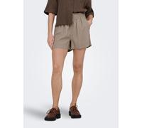 Shorts ONLY "ONLARIS LIFE PULL UP SHORTS WVN CC", Damen, Gr. S, N-Gr, taupe gray, Web, Obermaterial: 93% Viskose, 7% Polyester, unifarben, regular fit kurz, Hosen Shorts, mit Bindeverschluss (22271214