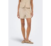 Shorts ONLY "ONLGOA MW LIN BL PULL-UP SHORTS CC PNT", Damen, Gr. M, N-Gr, oxford tan, Web, Obermaterial: 70% Viskose, 30% Leinen, unifarben, regular fit kurz, Hosen Shorts, mit Leinen (13847204-M) oxf