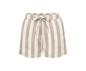 Shorts ONLY "ONLGOA MW LIN BL PULL-UP SHORTS CC PNT", Damen, Gr. M, N-Gr, cloud dancer stripes:oxford tan, Web, Obermaterial: 70% Viskose, 30% Leinen, gestreift, regular fit kurz, Hosen Shorts, mit Le