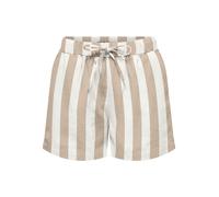 Shorts ONLY "ONLGOA MW LIN BL PULL-UP SHORTS CC PNT", Damen, Gr. S, N-Gr, cloud dancer stripes:oxford tan, Web, Obermaterial: 70% Viskose, 30% Leinen, gestreift, regular fit kurz, Hosen Shorts, mit Le