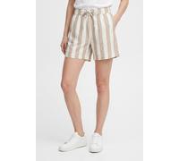 Shorts ONLY "ONLGOA MW LIN BL PULL-UP SHORTS CC PNT", Damen, Gr. XS (34), N-Gr, cloud dancer stripes:oxford tan, Web, Obermaterial: 70% Viskose, 30% Leinen, gestreift, regular fit kurz, Hosen Shorts, 