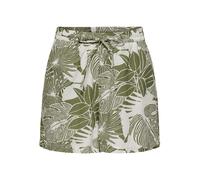 Shorts ONLY "ONLJAKIRI LINEN SHORTS WVN", Damen, Gr. S (36), N-Gr, grün (cloud dancer aop:grün tropical), Web, Obermaterial: 50% Viskose, 35% Baumwolle, 15% Leinen, bedruckt, regular fit kurz, Hosen S