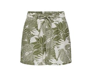 Shorts ONLY "ONLJAKIRI LINEN SHORTS WVN", Damen, Gr. S (36), N-Gr, grün (cloud dancer aop:grün tropical), Web, Obermaterial: 50% Viskose, 35% Baumwolle, 15% Leinen, bedruckt, regular fit kurz, Hosen S