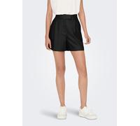 Shorts ONLY "ONLLINDA - Shorts mit hoher Taille und weitem Beinschnitt", Damen, Gr. L, N-Gr, schwarz, Web, Obermaterial: 97% Polyester, 3% Elasthan, unifarben, weit kurz, Hosen Shorts, Materialmix, Hi