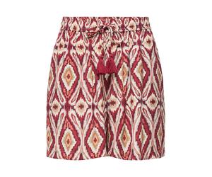 Shorts ONLY "ONLMIKASI STRING DETAIL SHORTS WVN", Damen, Gr. XS (34), N-Gr, brick rot aop:abstract squares, Web, Obermaterial: 80% Viskose, 20% Nylon, bedruckt, kurz, Hosen Shorts, Viskosemischung, Bi