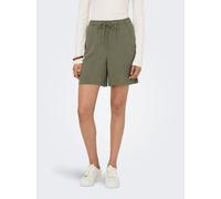 Shorts ONLY "ONLSIESTA MW PULL-UP LIN BL SHORTS NOOS", Damen, Gr. S (36), N-Gr, grün (deep lichen grün), Jersey, Obermaterial: 80% Viskose, 20% Leinen, unifarben, loose fit kniefrei, Hosen Shorts, loo