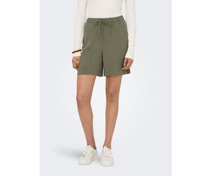 Shorts ONLY "ONLSIESTA MW PULL-UP LIN BL SHORTS NOOS", Damen, Gr. S (36), N-Gr, grün (deep lichen grün), Jersey, Obermaterial: 80% Viskose, 20% Leinen, unifarben, loose fit kniefrei, Hosen Shorts, loo