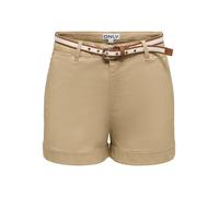 Shorts ONLY "ONLTRINY MW BELT SHORTS PNT", Damen, Gr. S (36), N-Gr, travertine, Obermaterial: 98% Baumwolle, 2% Elasthan, unifarben, regular fit kurz, Hosen Shorts, Baumwollmischung, regular fit, Regu