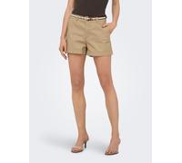 Shorts ONLY "ONLTRINY MW BELT SHORTS PNT", Damen, Gr. XS (34), N-Gr, beige (travertine), Obermaterial: 98% Baumwolle, 2% Elasthan, unifarben, regular fit kurz, Hosen Shorts, Baumwollmischung, regular