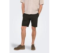 Shorts ONLY & SONS "ONSLINUS 0007 COT LIN SHORTS NOOS", Herren, Gr. L, N-Gr, demitasse, Web, Obermaterial: 75% Baumwolle, 25% Leinen, unifarben, loose fit kniefrei, Hosen Shorts, Baumwolle mit Leinen,