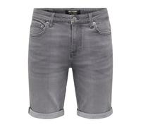 Shorts ONLY & SONS "ONSPLY BOX GUA DNM SHORTS OTL", Herren, Gr. XL, N-Gr, medium grau denim, Web, Obermaterial: 64% Baumwolle, 31% Polyester, 3% Viskose, 2% Elasthan, unifarben, regular fit knielang,