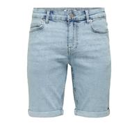 Shorts ONLY & SONS "ONSPLY PIM DNM SHORTS", Herren, Gr. XL, N-Gr, light blau denim, Web, Obermaterial: 65% Baumwolle, 18% Polyester, 15% Viskose, 2% Elasthan, unifarben, regular fit, Hosen Shorts (977