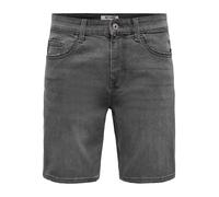 Shorts ONLY & SONS "ONSWEFT BOX PIM DNM SHORTS OTL", Herren, Gr. M, N-Gr, medium grau denim, Web, Obermaterial: 50% Baumwolle, 30% Polyester, 18% Viskose, 2% Elasthan, unifarben, regular fit knielang,
