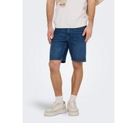 Shorts ONLY & SONS "ONSWEFT BOX PIM DNM SHORTS VD", Herren, Gr. S, N-Gr, medium blau denim, Web, Obermaterial: 50% Baumwolle, 30% Polyester, 18% Viskose, 2% Elasthan, unifarben, regular fit, Hosen Sho