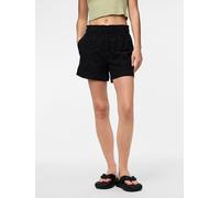 Shorts PIECES "PCVILDE MW SHORTS WVN NOOS", Damen, Gr. M, N-Gr, schwarz, Web, Obermaterial: 100% Baumwolle, unifarben, regular fit kurz, Hosen Shorts, mit Lochstickerei (45781732-M) schwarz