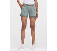 Shorts RAGWEAR "HEEVEN", Damen, Gr. 30, N-Gr, dusty grün, Web, Obermaterial: 98% Baumwolle, 2% Elasthan, unifarben mit Farbeinsatz, kurz, Hosen Shorts, leicht verwaschener Twill zum Umschlagen mit Gür