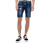 Shorts RUSTY NEAL "Navito", Herren, Gr. L, EURO-Größen, blau (jeansblau), 98% Baumwolle, 2% Elasthan, unifarben, kurz, Hosen Shorts, mit coolen Used-Details (75383817-L) jeansblau