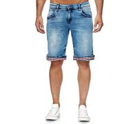 Shorts RUSTY NEAL "Stanley", Herren, Gr. M, EURO-Größen, blau, 98% Baumwolle, 2% Elasthan, unifarben, Hosen Shorts, mit coolem Karodetail (31429602-M) blau