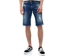 Shorts RUSTY NEAL "Yameto", Herren, Gr. L, EURO-Größen, blau (jeansblau), 98% Baumwolle, 2% Elasthan, unifarben, Hosen Shorts, in cooler Used-Optik (30926346-L) jeansblau