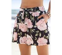 Shorts S.OLIVER, Damen, Gr. 42, N-Gr, bunt (bedruckt), Jersey, Obermaterial: 100% Viskose, bedruckt, gerade kurz, Hosen Shorts, mit Bindeband am Bund, im Blumenprint, kurze Hose (76176628-42)