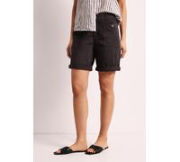 Shorts STREET ONE, Damen, Gr. 34, schwarz (deep earth), Web, 98% Baumwolle, 2% Elasthan, unifarben, comfort fit kurz, Hosen Shorts, mit Elastikbund (13028151-34) deep earth