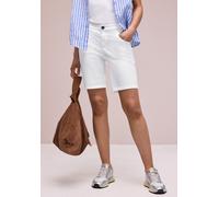 Shorts STREET ONE, Damen, Gr. 36, weiß, Web, 97% Baumwolle, 3% Elasthan, unifarben, comfort fit kurz, Hosen Shorts, in Bermuda-Länge (81344362-36) weiß