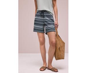 Shorts STREET ONE, Damen, Gr. 38, deep bound grün, Stoff, 68% Polyester, 31% Viskose, 1% metallisierte Fasern, gemustert, loose fit kurz, Hosen Shorts, mit Wide Legs (19910207-38) deep bound grün