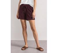 Shorts STREET ONE, Damen, Gr. 42, lila (rustic rouge), Stoff, 59% Polyester, 40% Viskose, 1% Elasthan, unifarben, loose fit ca. Mitte Oberschenkel, Hosen Shorts, mit leichten Crinkles (41438544-42) ru