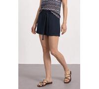Shorts STREET ONE, Damen, Gr. 46, blau (shadowed navy), Stoff, 100% Viskose, unifarben, loose fit kurz, Hosen Shorts, mit Gürtel (47632657-46) shadowed navy